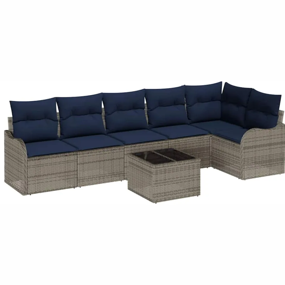 vidaXL Tuin Sofa Set 7 st 6-zits Grijs poly rattan