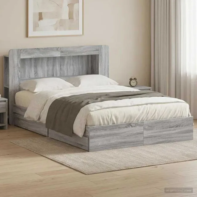 vidaXL Bedframe met opslag Grijs Sonoma 150 x 200 cm Bewerkt hout