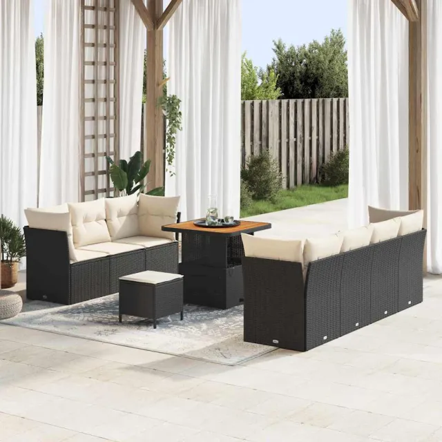 vidaXL Tuinbankenset 10 st Zwart poly rattan, foto 2