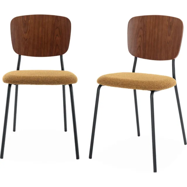 sweeek Set van 2 bouclé en houten stoelen - emy Mosterdgeel