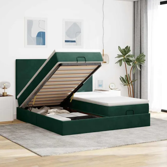 vidaXL Ottoman bed met matrassen 180x200cm fluweel donkergroen groen