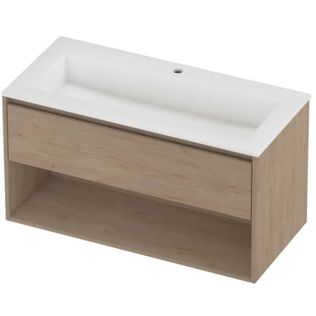 Proline Aristo Badmeubelset Polystone Elegant 1 Kraangat 100x46x54 cm Mat White Ideal Oak Eiken