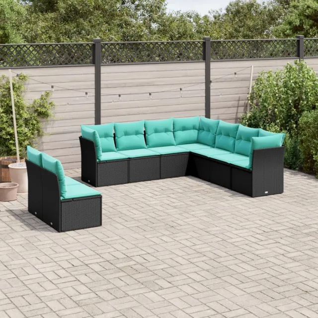 vidaXL 9-delige tuinbankset met kussens van zwart polyrotan, foto 2