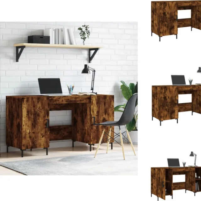 vidaXL Bureau - 140x50x75 - cm - bewerkt - hout - gerookt - eikenkleurig gerookt eiken
