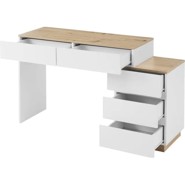 Merax Bureau met 5 Lades – Kaptafel met Opbergruimte - Wit en Eiken - E1-kwaliteit Spaanplaat - voor Slaapkamer Wit; Eiken