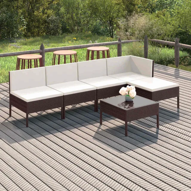 vidaXL 6-delige Loungeset met kussens poly rattan bruin, foto 2