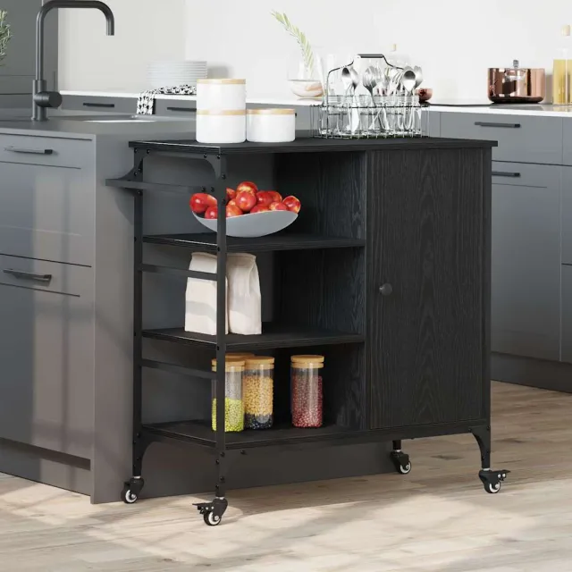 vidaXL Keuken Trolley Zwart Eiken 87.5 x 39 x 84.5 cm Bewerkt hout