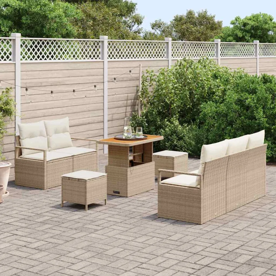 vidaXL Tuinbankenset 8 st Beige poly rattan, foto 3