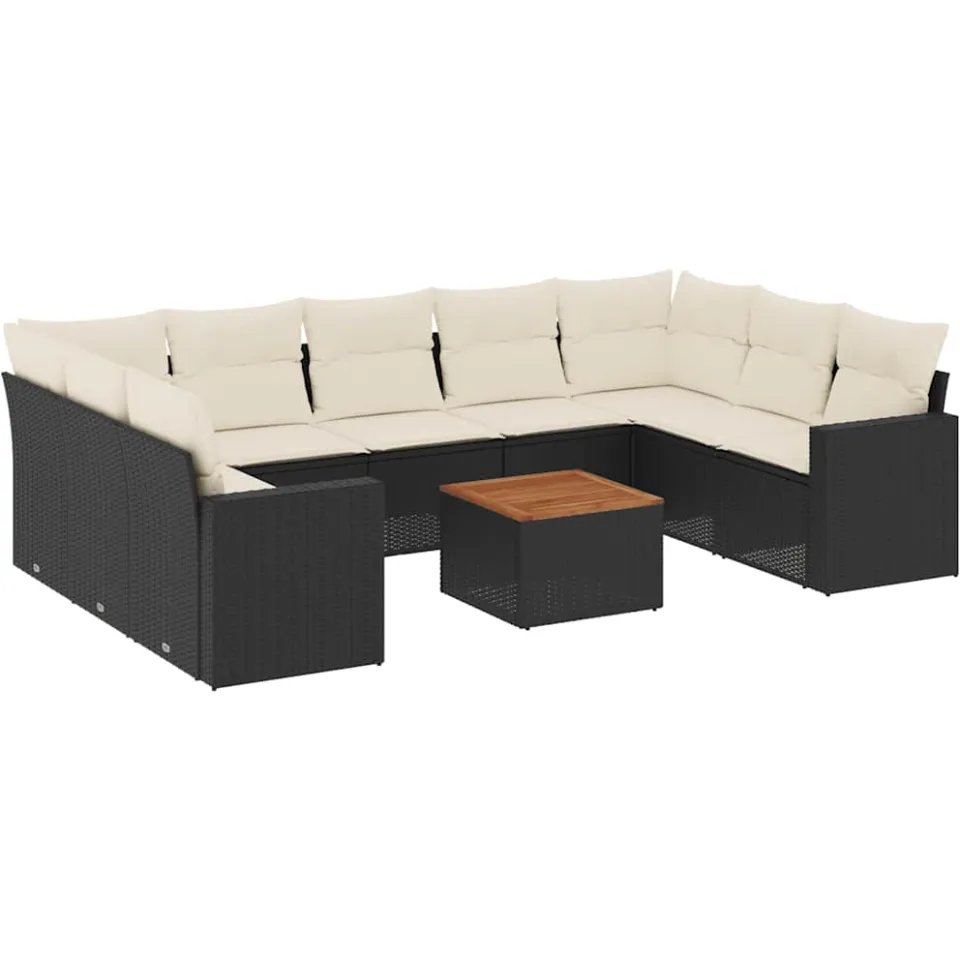 vidaXL 10-delige Loungeset met kussens poly rattan zwart, foto 3