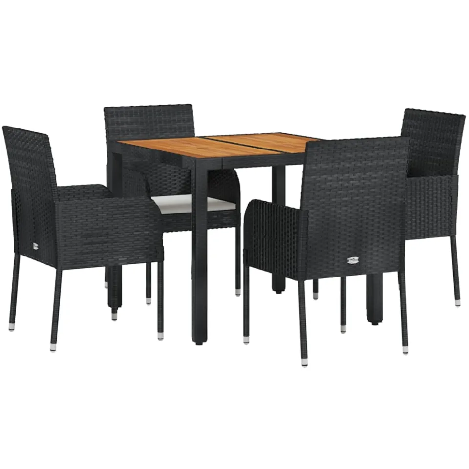 vidaXL 5-delige Tuinset met kussens poly rattan zwart