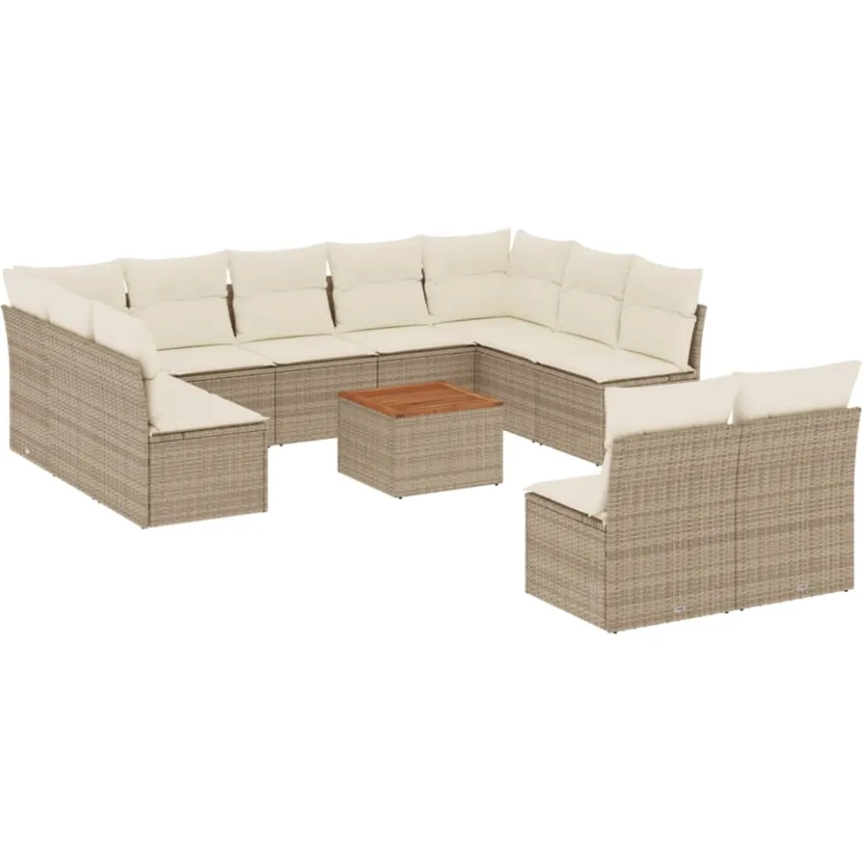 vidaXL 12-delige Loungeset met kussens poly rattan beige, foto 3
