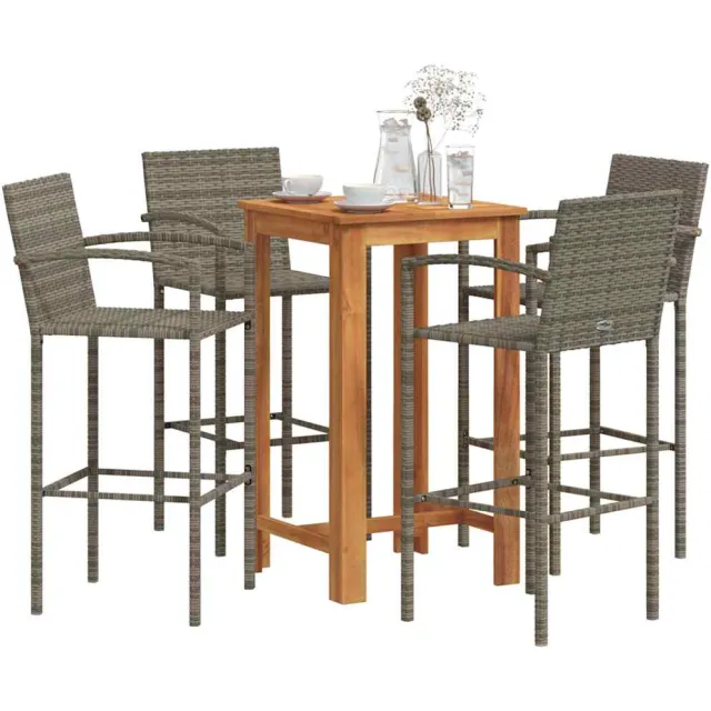 vidaXL 5-delige Tuinbarset massief acaciahout en poly rattan grijs, foto 2