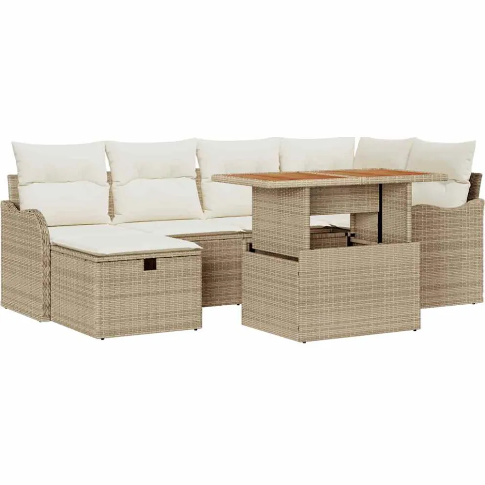 vidaXL Tuinbankenset 7 st Beige poly rattan