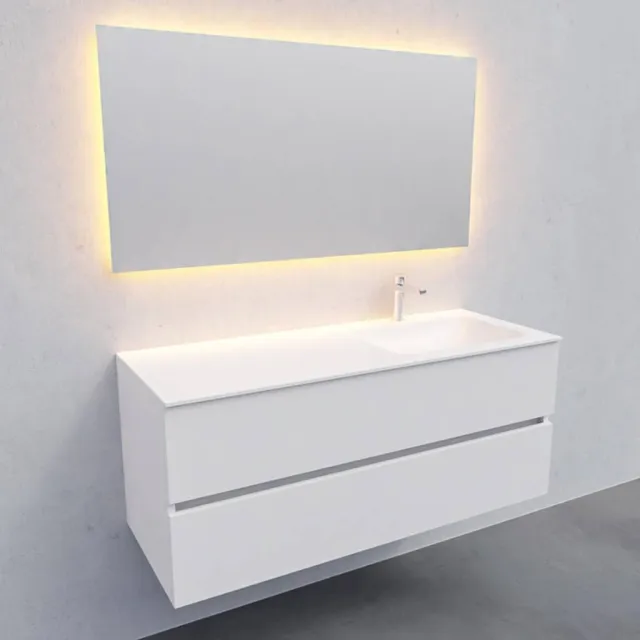 Badkamermeubel Solid Surface AQS Oslo 120x46 cm Rechts Mat Wit Boss & Wessing