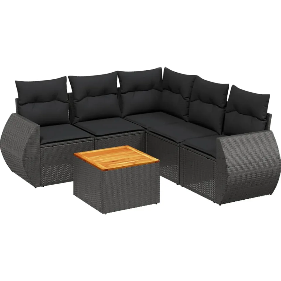 vidaXL 6-delige Loungeset met kussens poly rattan zwart, foto 3