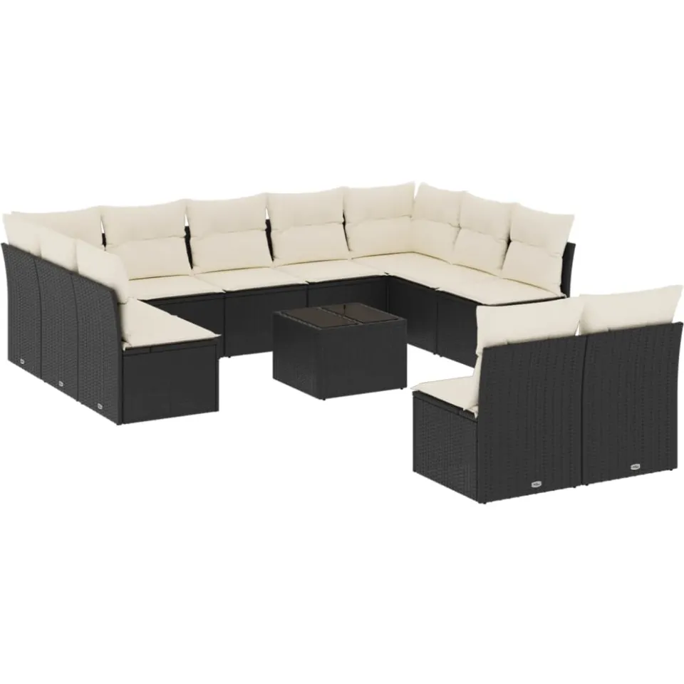 vidaXL 12-delige Loungeset met kussens poly rattan zwart, foto 3