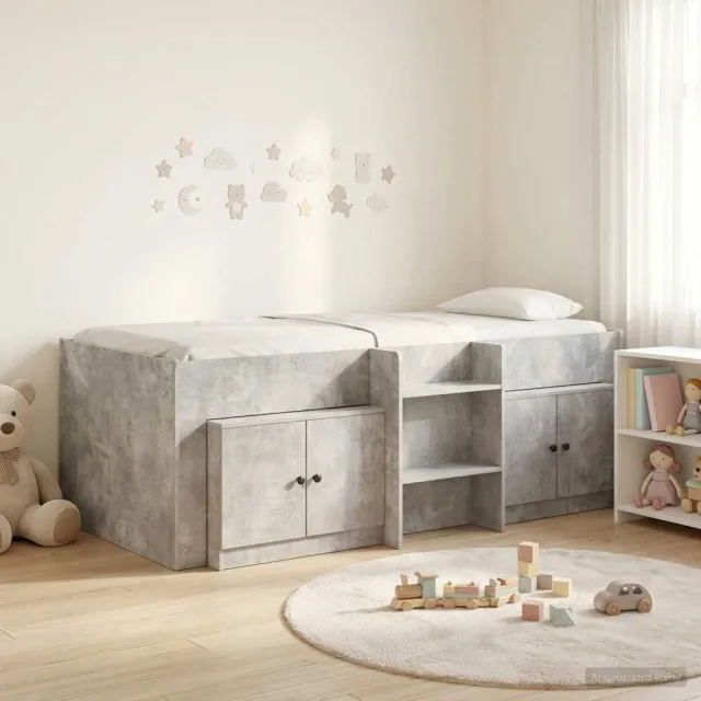 vidaXL Loft Bed Frame met Kast met opslag 3 st Betongrijs Bewerkt hout