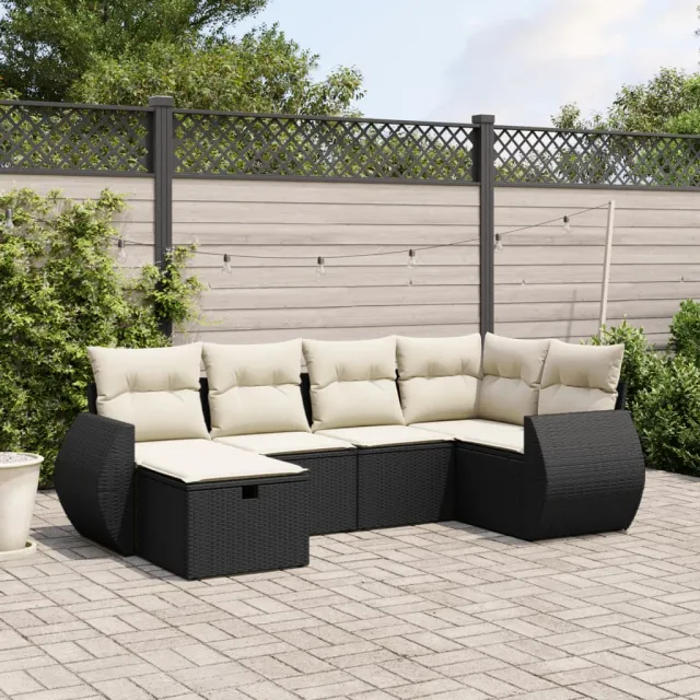 vidaXL 6-delige Loungeset met kussens poly rattan zwart, foto 2