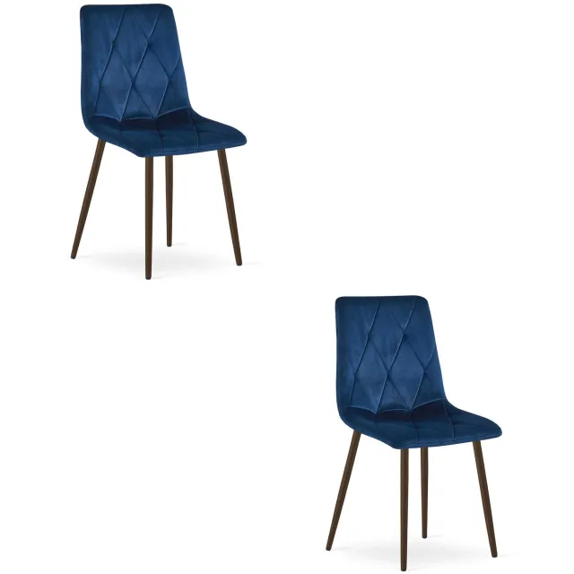 LEOBERT LIBRA Eetkamerstoelen – Set van 2 – Marineblauw Velvet – Walnootkleurige Houten Poten – Comfortabele Gestoffeerde Zitting – Modern Design – Velvet Stoel voor Woonkamer, Keuken en Eetkamer – Max. 110 kg per Stoel