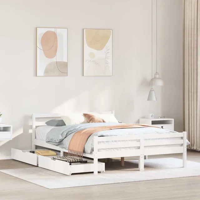 vidaXL Bedframe zonder matras massief grenenhout wit 135x190 cm
