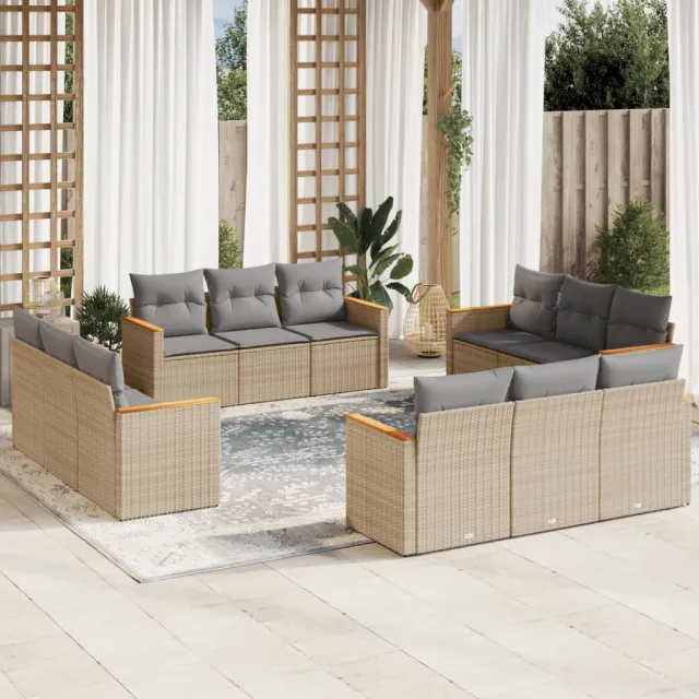 vidaXL 12-delige Loungeset met kussens poly rattan beige, foto 2
