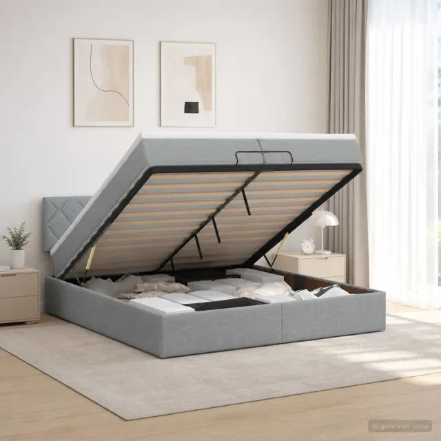 vidaXL Ottoman bed met matras Lichtgrijs 200 x 200 cm Stof