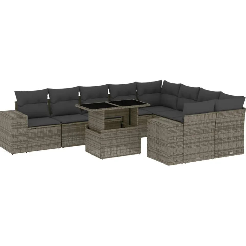 vidaXL 10-delige Loungeset met kussens poly rattan grijs, foto 3