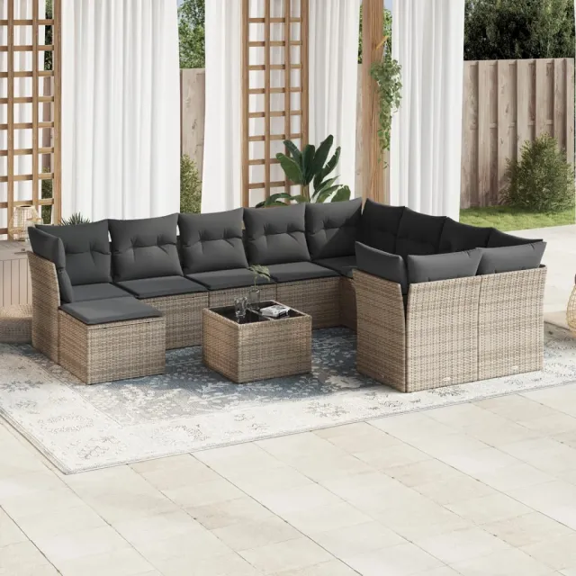 vidaXL 11-delige Loungeset met kussens poly rattan grijs, foto 2