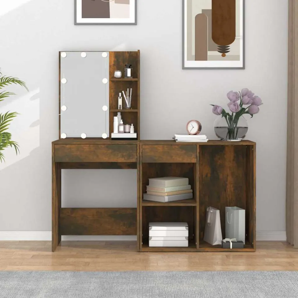 vidaXL Kaptafel met kastje bewerkt hout gerookt eikenkleurig, foto 3
