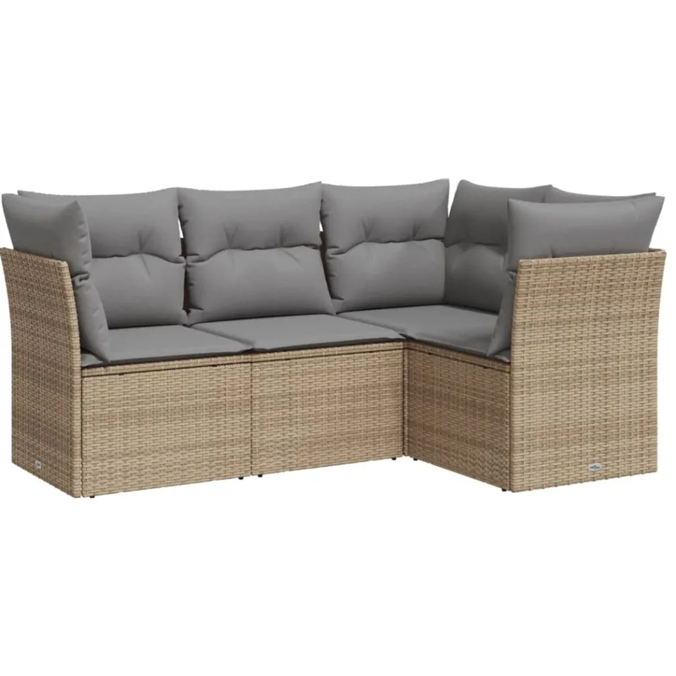 vidaXL 4-delige Loungeset met kussens poly rattan beige, foto 3