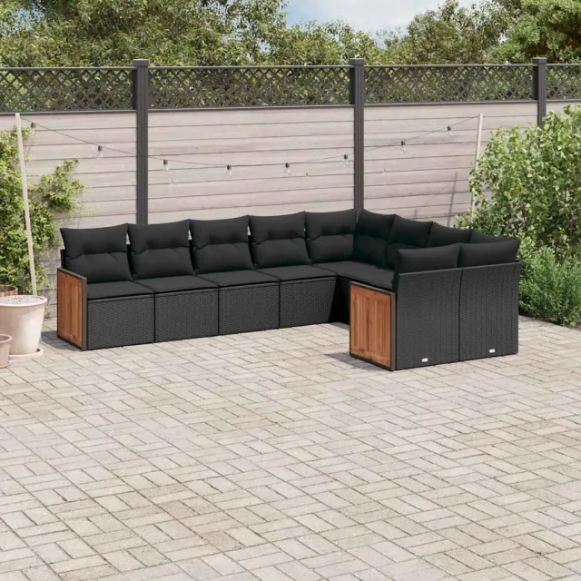 vidaXL 9-delige Loungeset met kussens poly rattan zwart, foto 2
