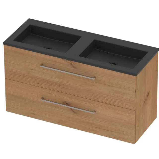 Basic-Line Aura 46 Badmeubelset Acryl 120x46x62 cm A46MZDWO120D0 Whisky Oak Mat Zwart