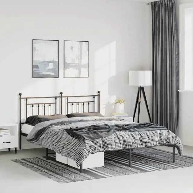 vidaXL Bedframe met hoofdbord metaal zwart 150x200 cm