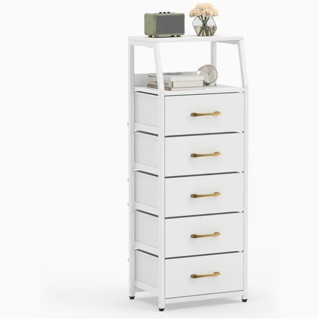Costway Ladekast met 4/5 stoffen laden, Ladenkast (5) Wit + Goud