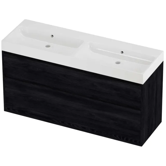 Proline Podium Badmeubelset Polystone Loft 140x46x75 cm Glans Wit Black Oak Eiken