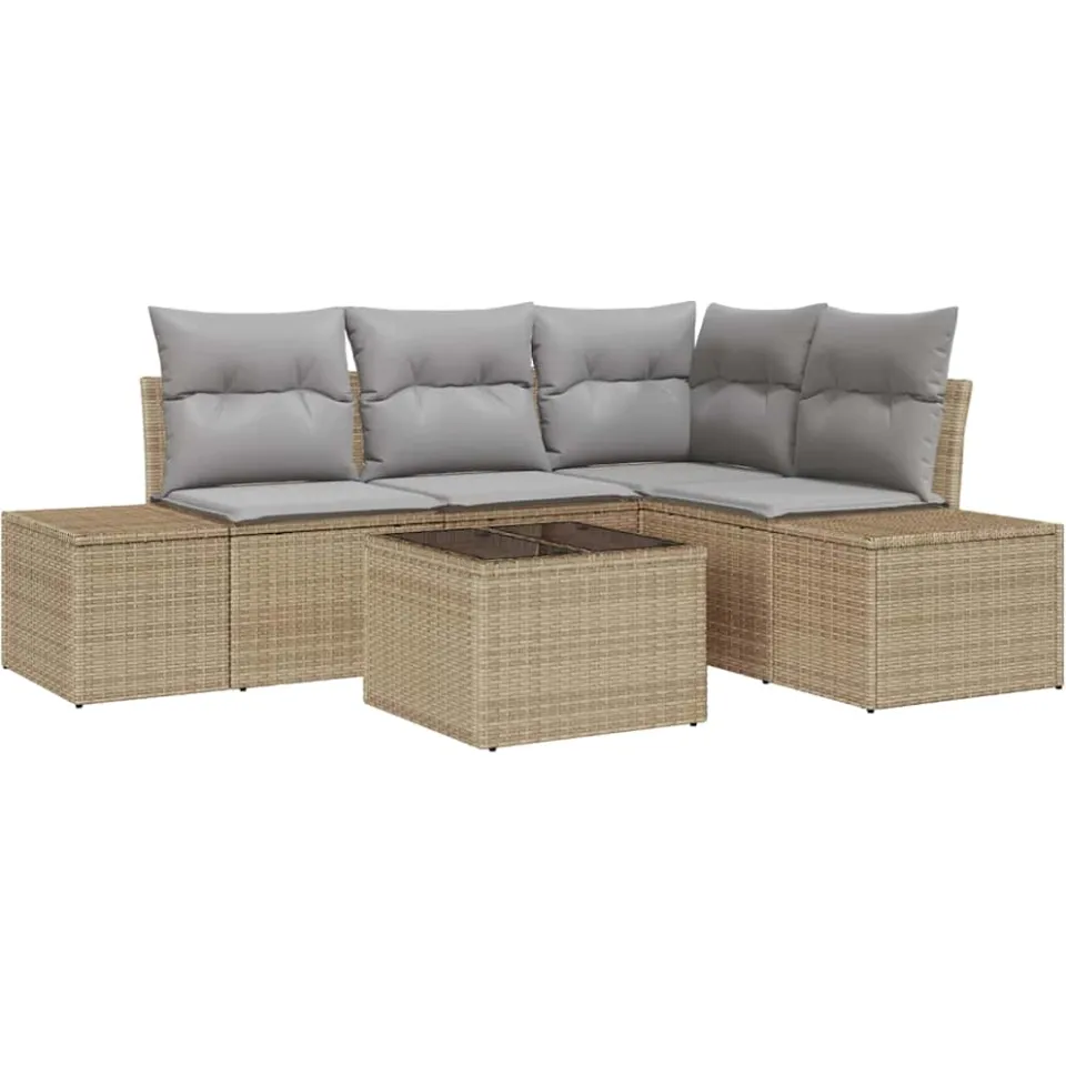 vidaXL Tuinbankenset met opslag Beige en Licht Grijs poly rattan