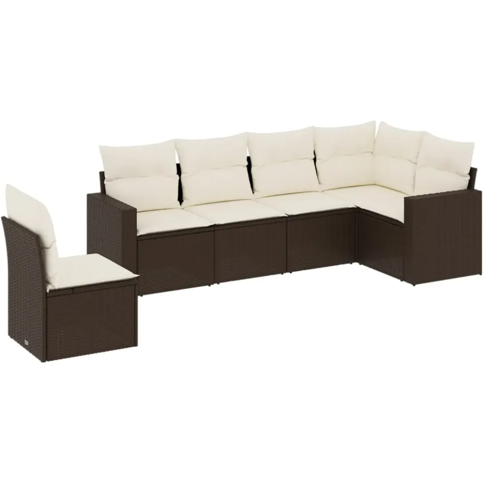 vidaXL 6-delige Loungeset met kussens poly rattan bruin