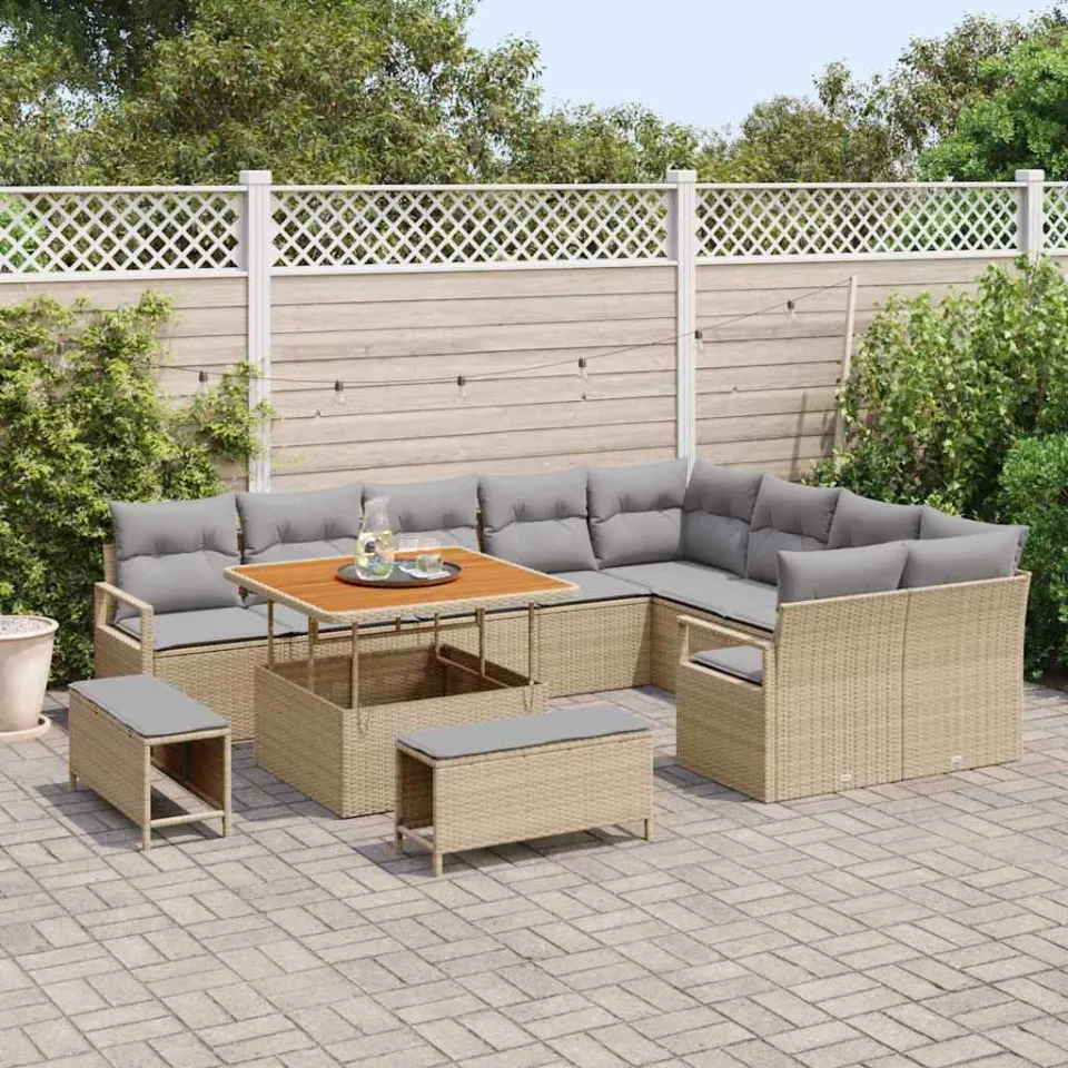 vidaXL Tuinbankenset 12 st Beige poly rattan, foto 3