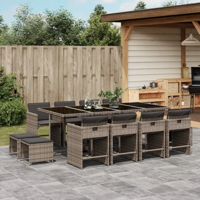 vidaXL 13-delige tuinset met kussens, grijs polyrotan