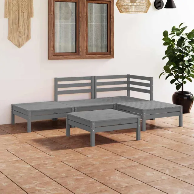 vidaXL 5-delige Loungeset massief grenenhout grijs, foto 2
