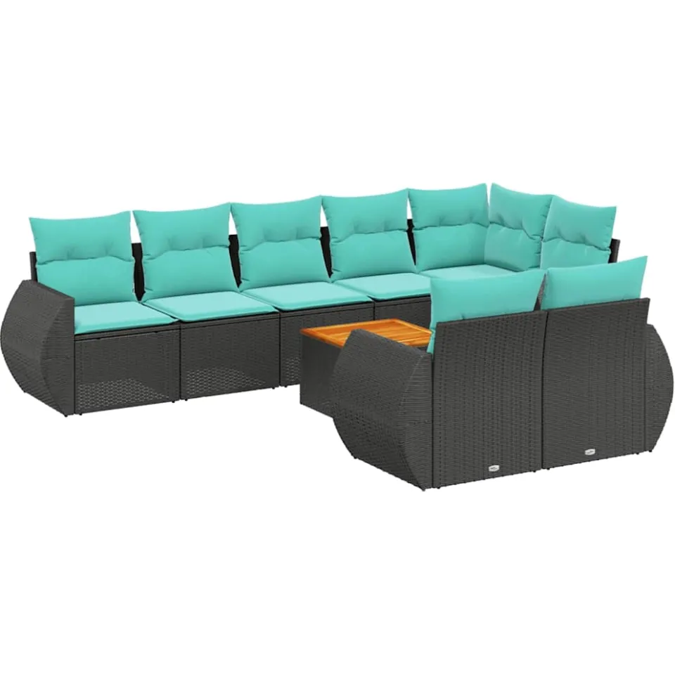 vidaXL 9-delige tuinbankset met kussens van zwart polyrotan, foto 3