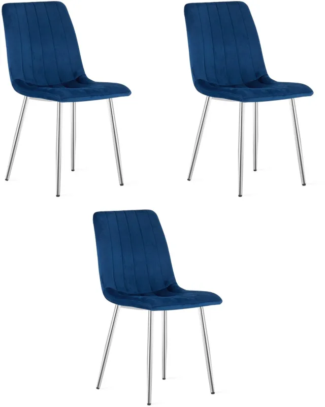 Oskar LAVA Eetkamerstoelen – Set van 3 – Marineblauw Velvet – Metalen Poten – Comfortabele Gestoffeerde Zitting – Modern Design – Velvet Stoel voor Woonkamer, Keuken en Eetkamer – Max. 110 kg per Stoel