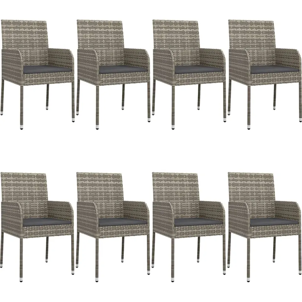 vidaXL 9-delige Tuinset met kussens poly rattan zwart en grijs, foto 3