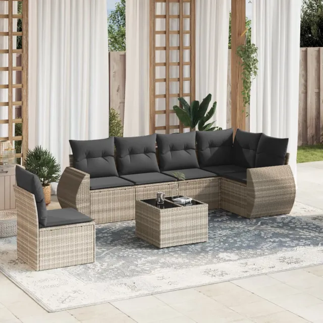 vidaXL 7-delige Loungeset met kussens poly rattan lichtgrijs grijs, foto 2