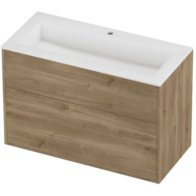 Proline Aristo Badmeubelset Polystone Elegant In Kader 100x46x67 cm Mat White Cider Oak Eiken
