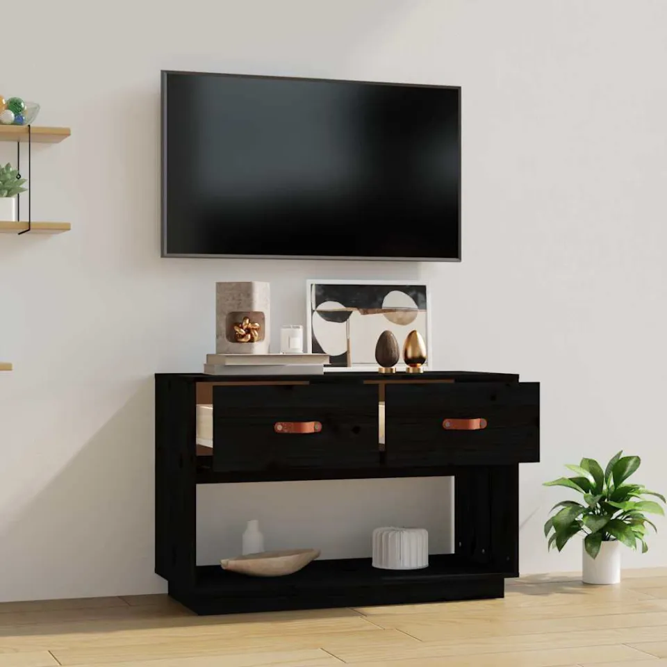 vidaXL Tv-meubel 90x40x60 cm massief grenenhout zwart, foto 3