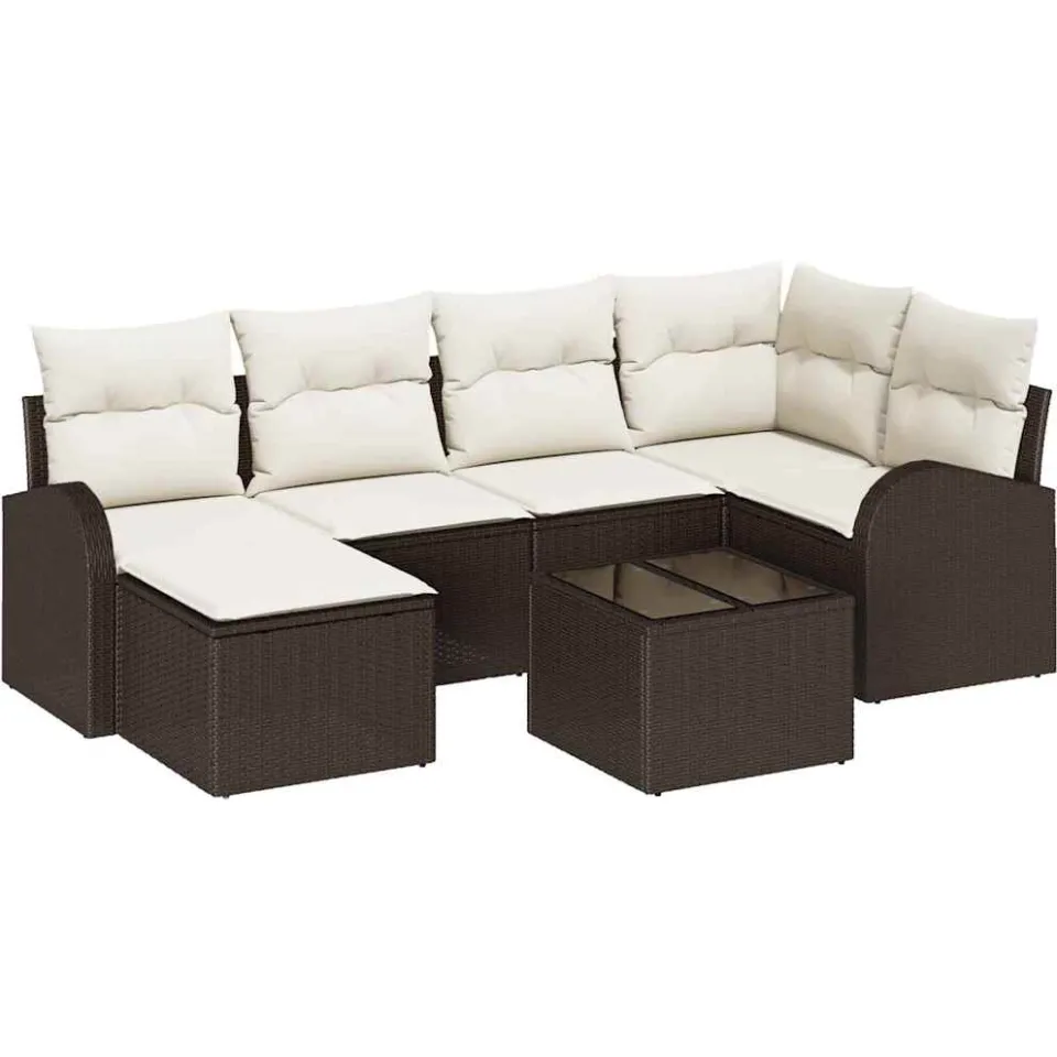 vidaXL Bankstel 7 st Bruin en wit poly rattan