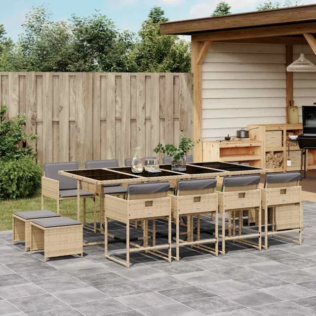 vidaXL 13-delige Tuinset met kussens poly rattan gemengd beige, foto 2