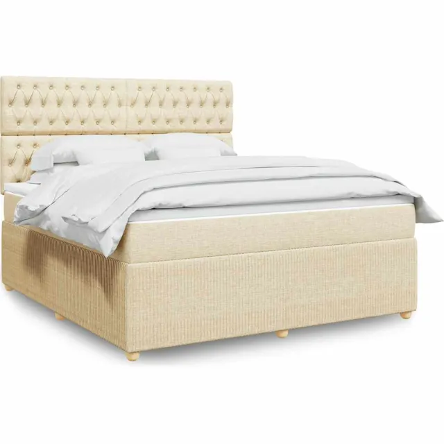 vidaXL Boxspring met matras stof crèmekleurig 180x200 cm