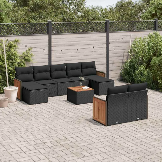 vidaXL 10-delige Loungeset met kussens poly rattan zwart, foto 2